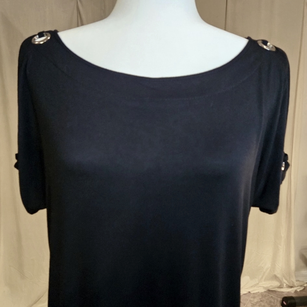 Cable & Gauge Black Open Sleeve Cold Shoulder Grommet Tunic Size M - Picture 2 of 9